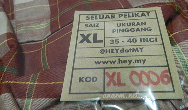 Tag saiz dan kod seluar pelikat