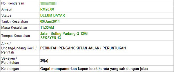 Status saman parking MBSA