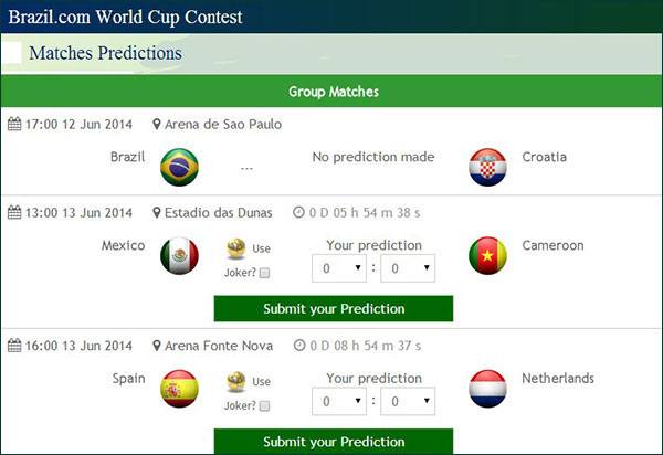 Ramalan perlawanan Piala Dunia FIFA 2014 Brazil Ramalan perlawanan Piala Dunia FIFA 2014 Brazil