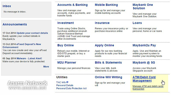 Maybank ATM / Debit Card Management