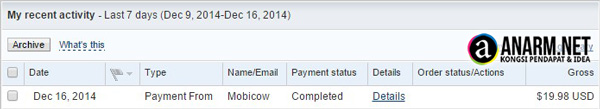 Komisen kedua Mobicow masuk akaun PayPal Komisen kedua Mobicow masuk akaun PayPal