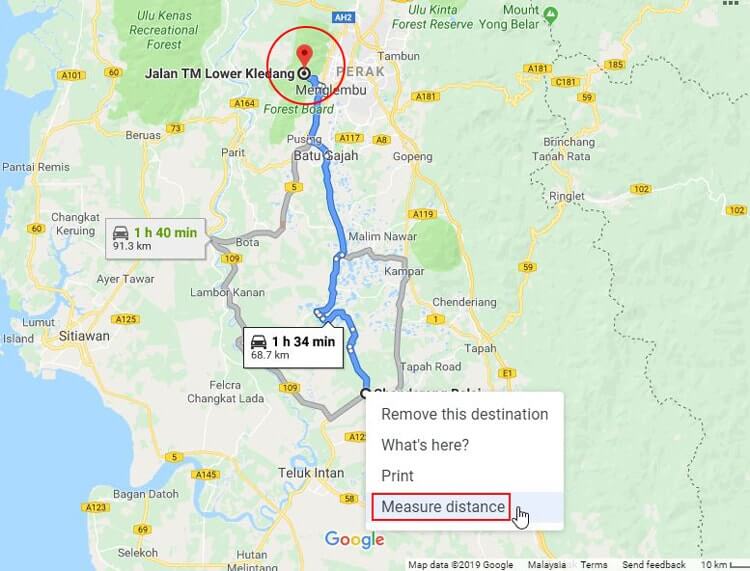 Ukur jarak pemancar MYTV menggunakan Google Maps