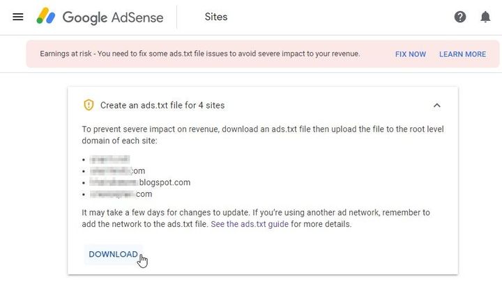 Senarai domain perlu diletak ads.txt Google Adsense