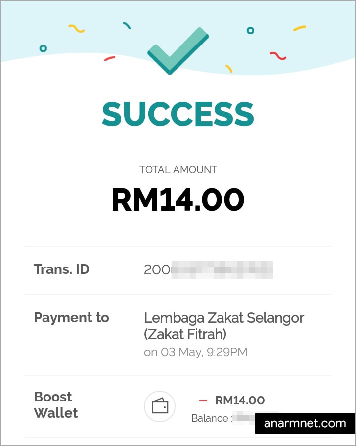 Bayaran zakat fitrah guna Boost eWallet