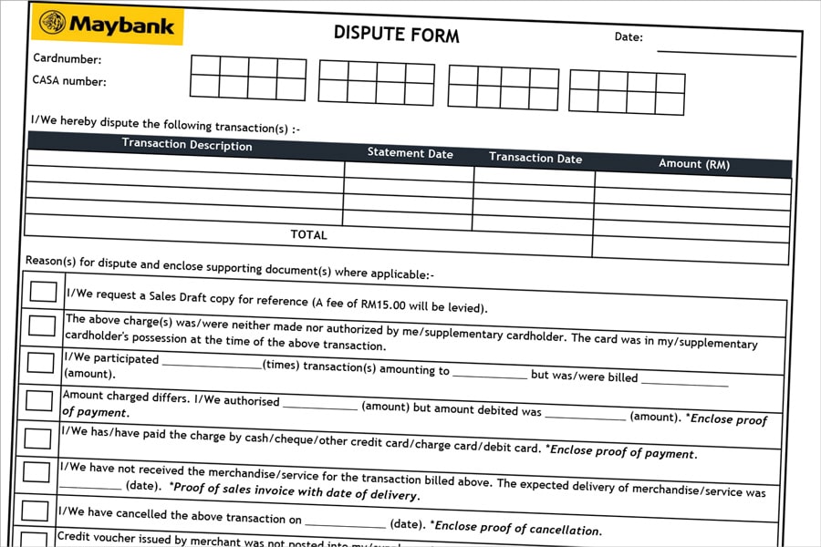 Maybank Dispute Form
