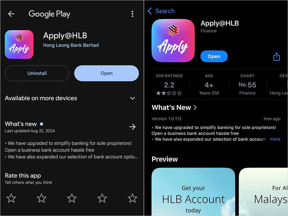 Aplikasi Apply HLB - Hong Leong Bank